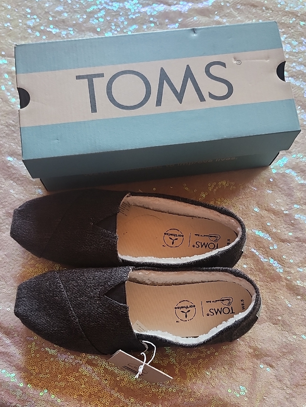 Toms Smoke Grey Alpargata Twill Slip Ons Womens 8.5 NWT!